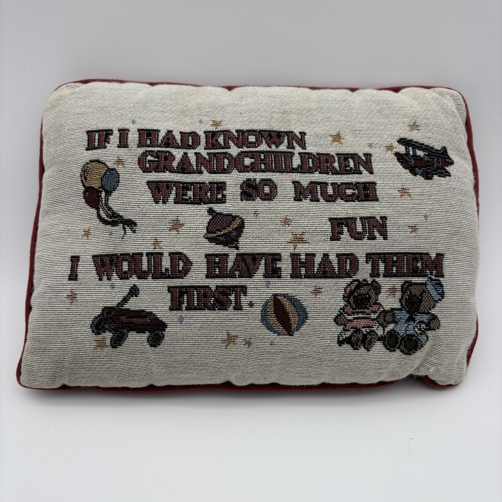 Beige Rectangular Throw Pillow Grandchildren Quote Plush Burgundy Back Decor